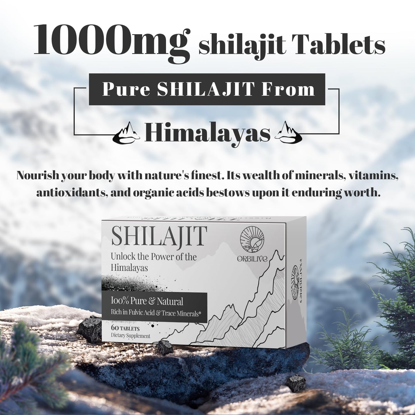 30,000 mg Shilajit Tablets – Himalayan Organic Shilajit, 60 Count