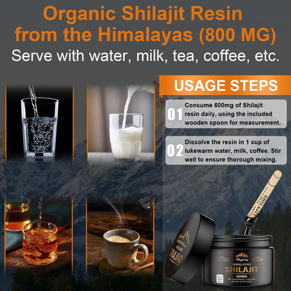 Shilajit Pure Himalayan Organic Resin 800mg – Gold Grade Shilajit with Fulvic Acid & 85+ Trace Minerals Complex for Energy & Immunity