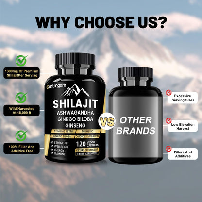Shilajit Capsules - 1300mg per Serving with Ashwagandha | 120 Capsules