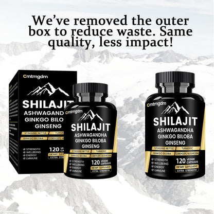 Shilajit Capsules - 1300mg per Serving with Ashwagandha | 120 Capsules