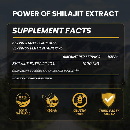 Premium Black Shilajit 750,000mg for Men & Women – 150 Capsules
