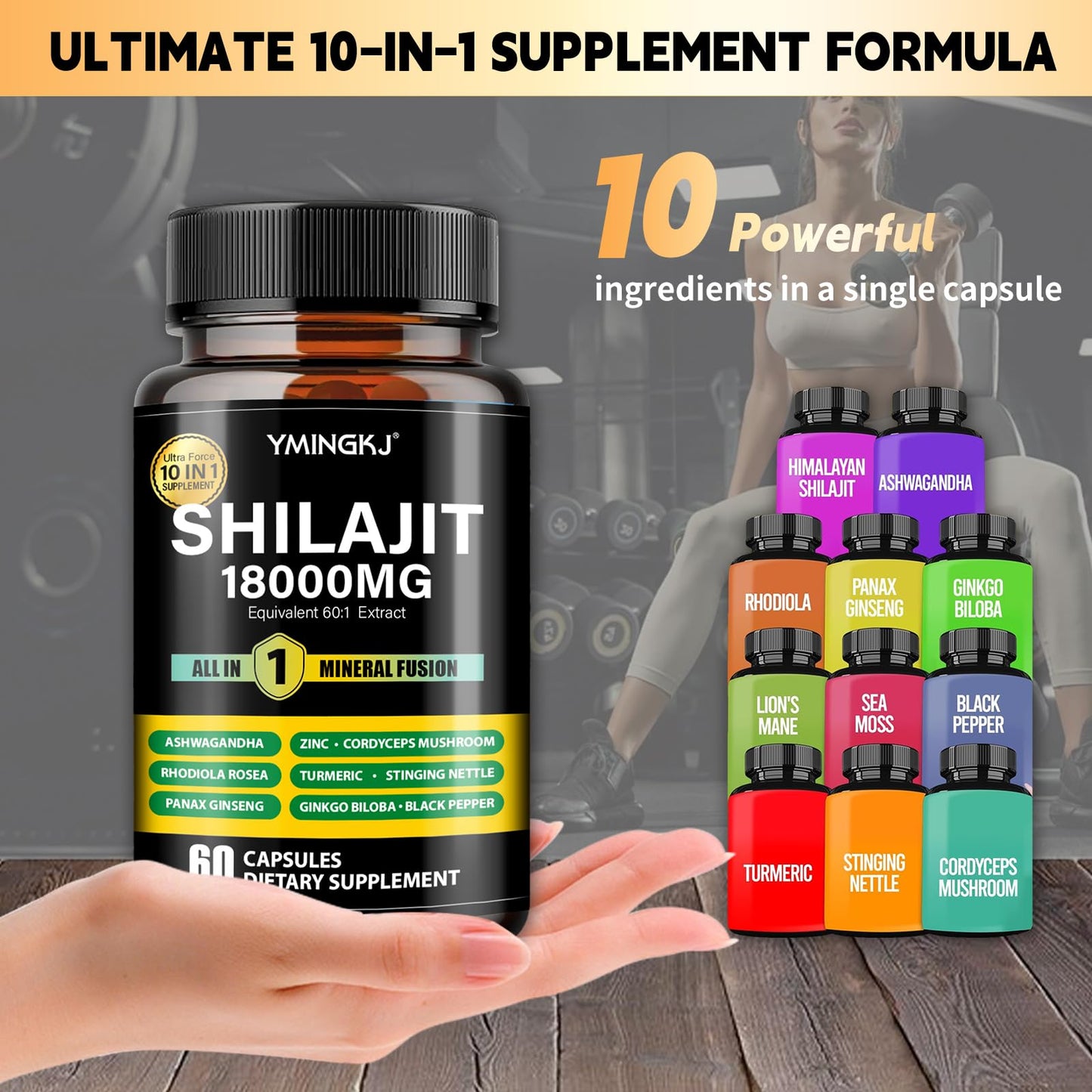 Shilajit Capsules 18000mg (60) 10-in-1 with Ashwagandha & More