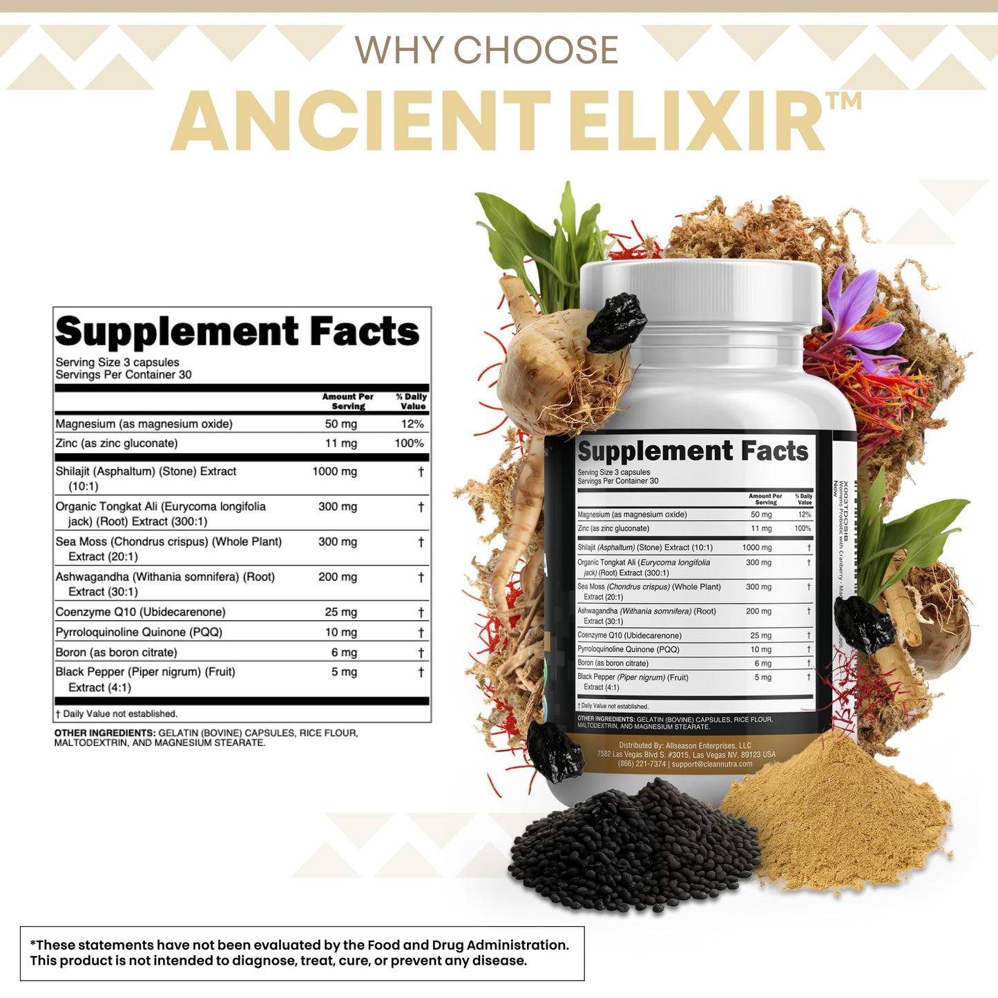 Clean Shilajit for Men with Sea Moss & Tongkat Ali | Fulvic Acid Capsules - 90 Count