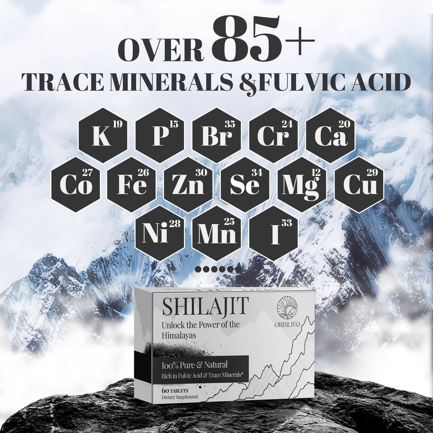 30,000 MG Shilajit Tablets – Pure Himalayan Shilajit, 85+ Minerals, Immune & Energy Support, 120 Count