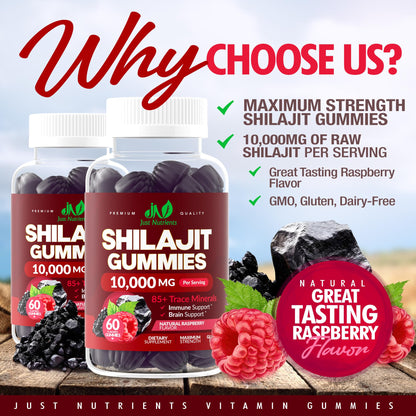 Shilajit Gummies 10,000mg – Maximum Strength Raspberry (Gluten-Free, Non-GMO)