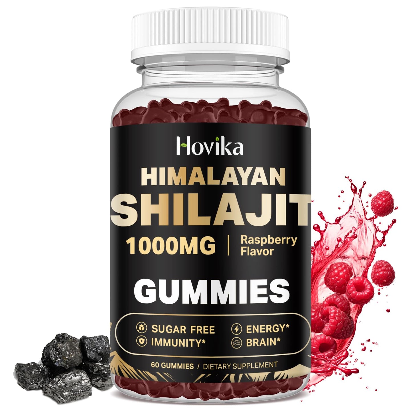 Shilajit Gummies 1000mg – 85+ Trace Minerals | Ashwagandha, Turmeric, Black Pepper | Sugar Free Raspberry 60 Count