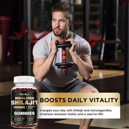 Shilajit Gummies 1000mg – 85+ Trace Minerals | Ashwagandha, Turmeric, Black Pepper | Sugar Free Raspberry 60 Count