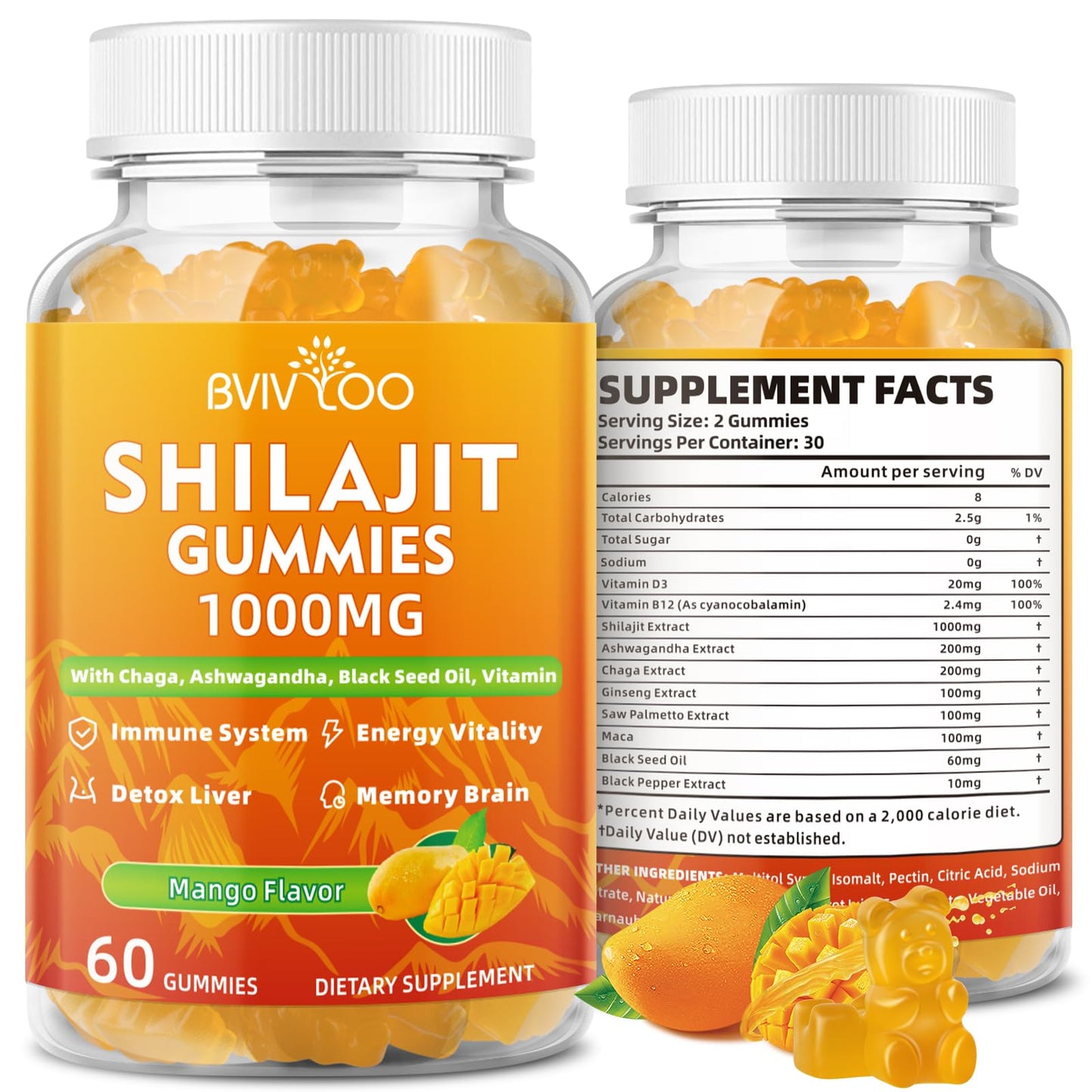 Shilajit Gummies 1000mg Sugar Free - 60 Gummies - 85+ Minerals & Fulvic Acid