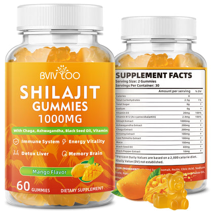 Shilajit Gummies 1000mg Sugar Free - 60 Gummies - 85+ Minerals & Fulvic Acid