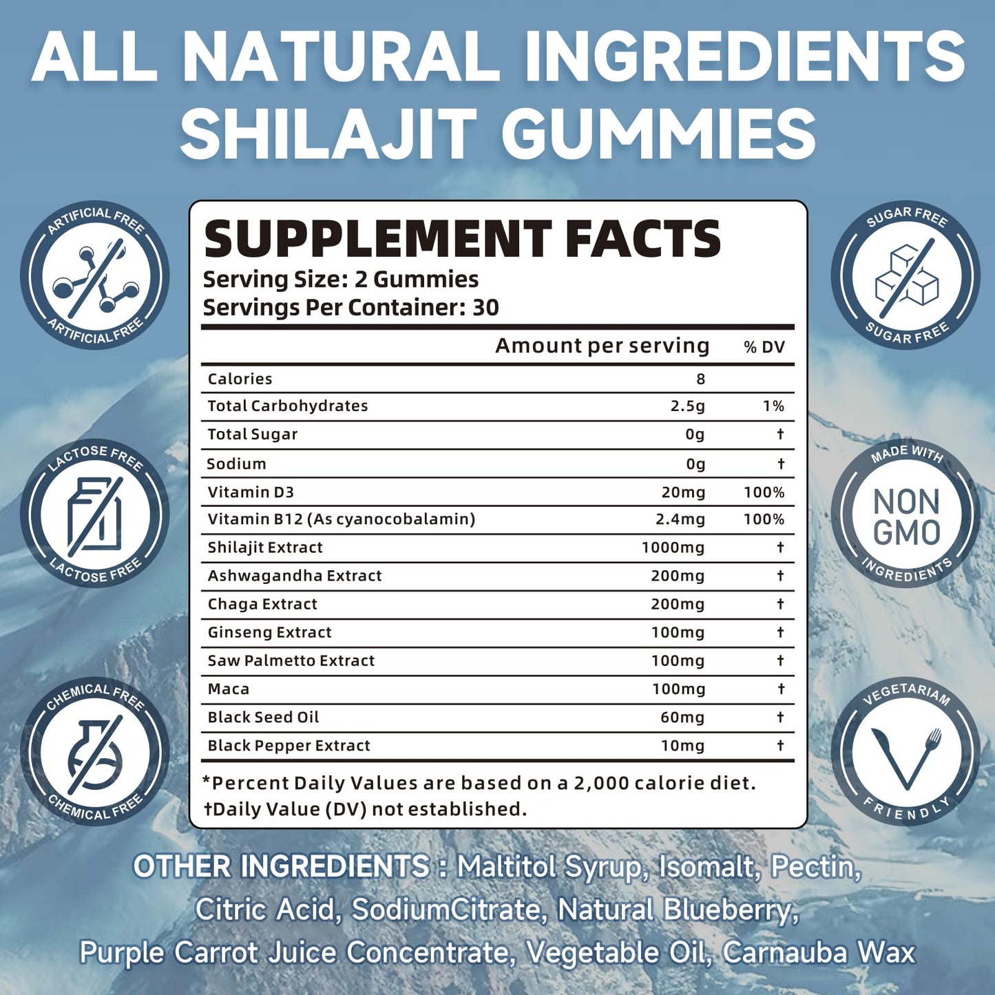 Shilajit Gummies 1000mg Sugar Free - 60 Gummies - 85+ Minerals & Fulvic Acid