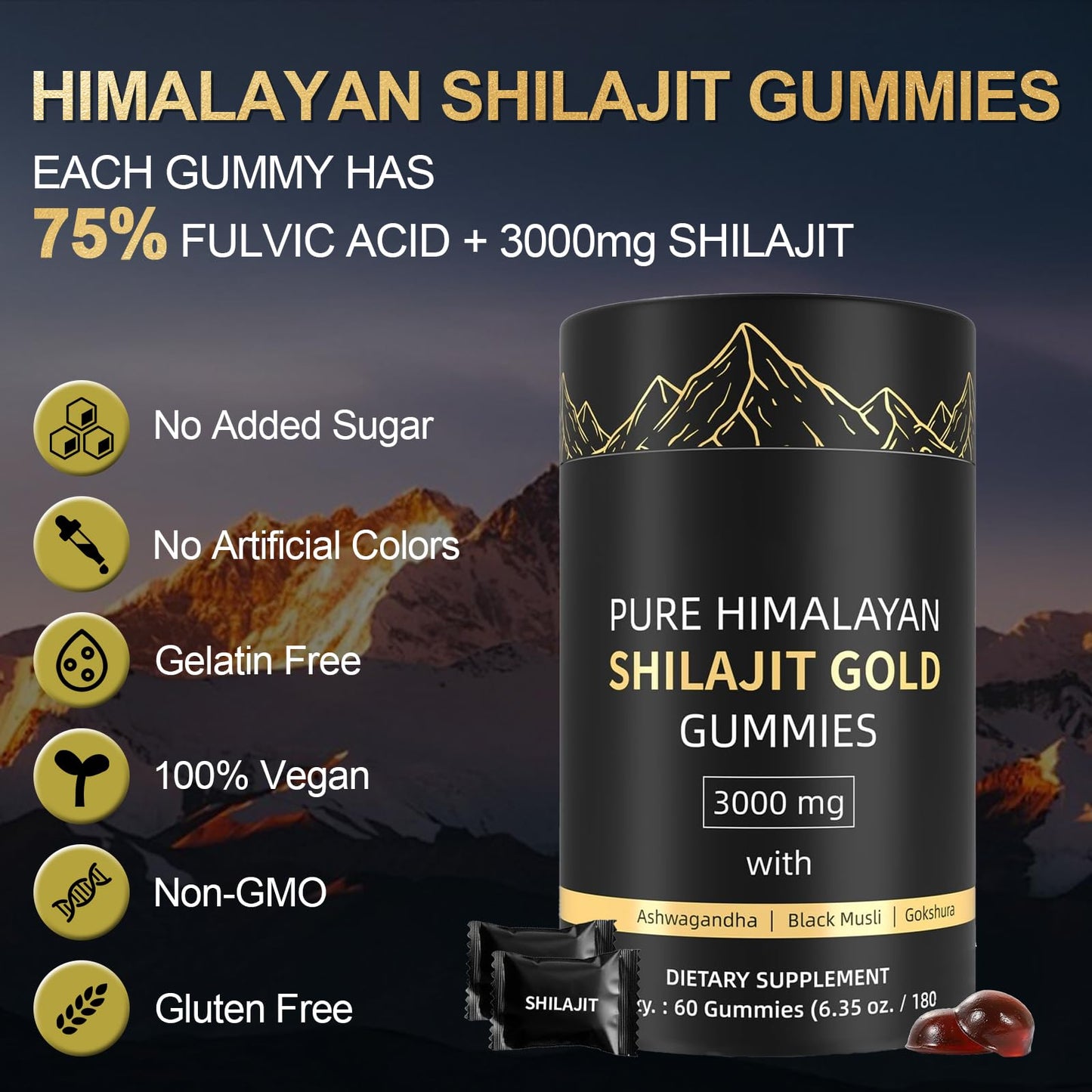 Shilajit Gummies – Himalayan Shilajit with Ashwagandha & Gokshura | 60 Gummies