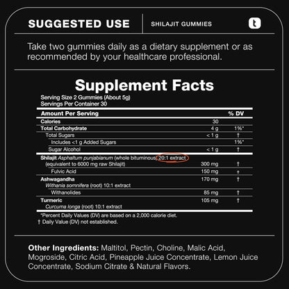 Shilajit Gummies 6000mg Equivalent (3X Stronger) – Himalayan Sourced + Ashwagandha + Turmeric – Lab Tested