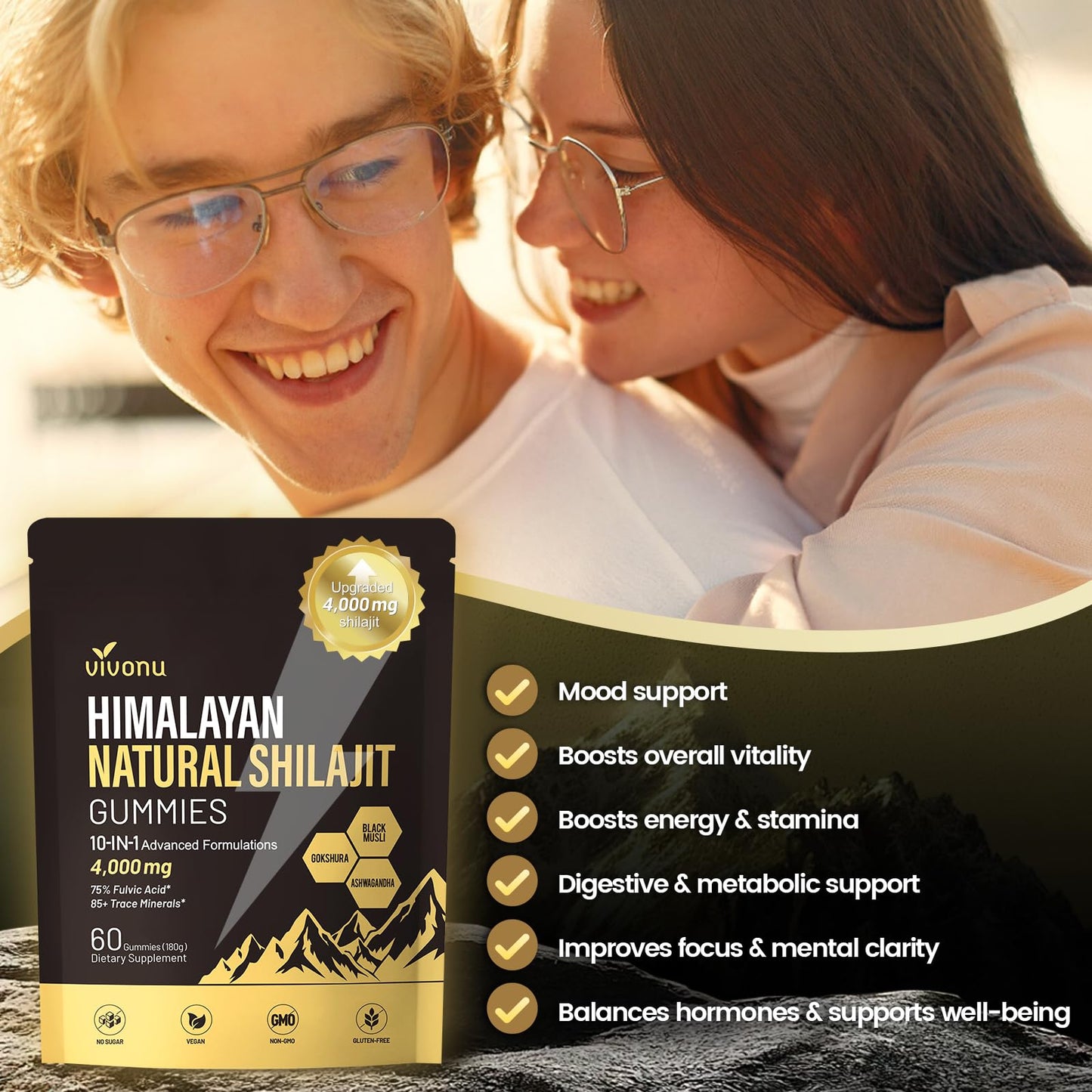 Shilajit Gummies, Shilajit for Men & Women | 4000mg High Potency 10-in-1 Formula with Pure Himalayan Shilajit, Ashwagandha, and 75% Fulvic Acid | Sugar-Free Vegan, 85+ Trace Minerals