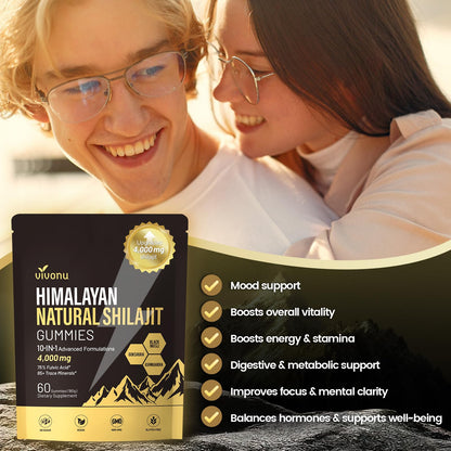 Shilajit Gummies, Shilajit for Men & Women | 4000mg High Potency 10-in-1 Formula with Pure Himalayan Shilajit, Ashwagandha, and 75% Fulvic Acid | Sugar-Free Vegan, 85+ Trace Minerals
