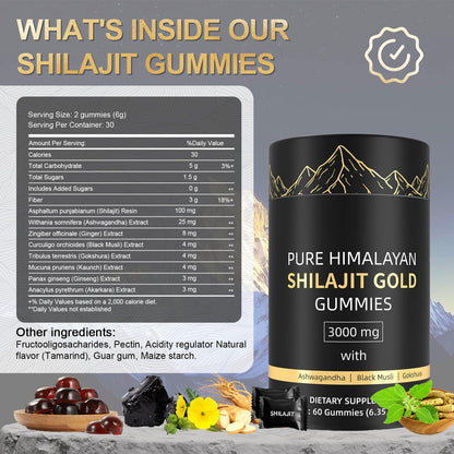 Shilajit Gummies – Himalayan Shilajit with Ashwagandha & Gokshura | 60 Gummies