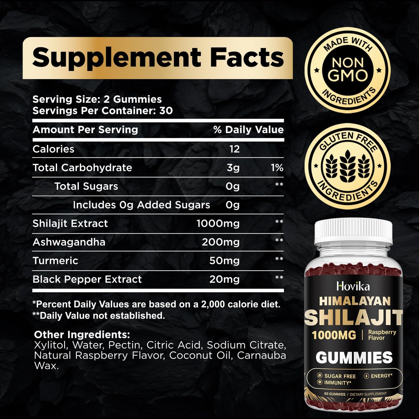 2 Pack Shilajit Gummies 1000mg – 85+ Minerals, Sugar Free Raspberry