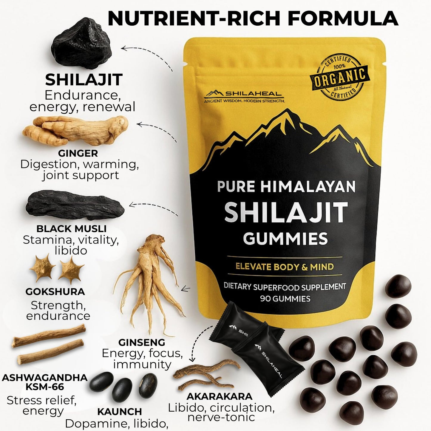 Shilajit Gummies – Natural Himalayan Shilajit, 85+ Minerals, Lab-Tested, 90 Gummies