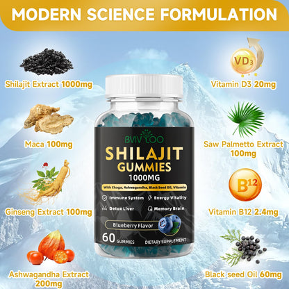 Shilajit Gummies – Sugar-Free, 60 Gummies | 85+ Minerals & Fulvic Acid