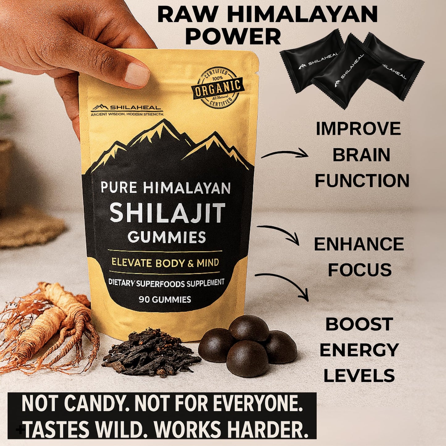 Shilajit Gummies – Natural Himalayan Shilajit, 85+ Minerals, Lab-Tested, 90 Gummies