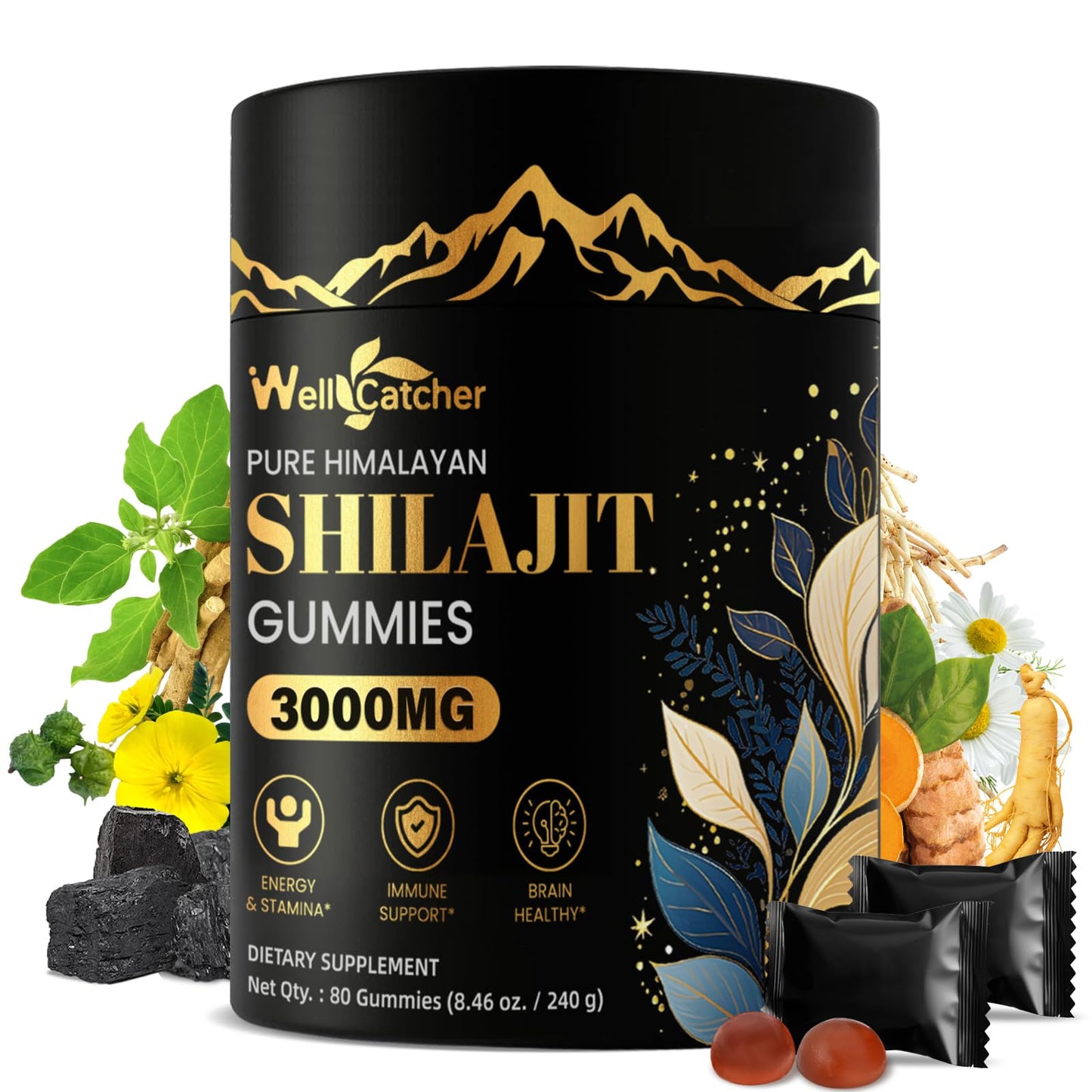 Shilajit Gummies for Men & Women — Pure Himalayan Shilajit with Ashwagandha, 85+ Minerals, No Sugar, 40 Servings