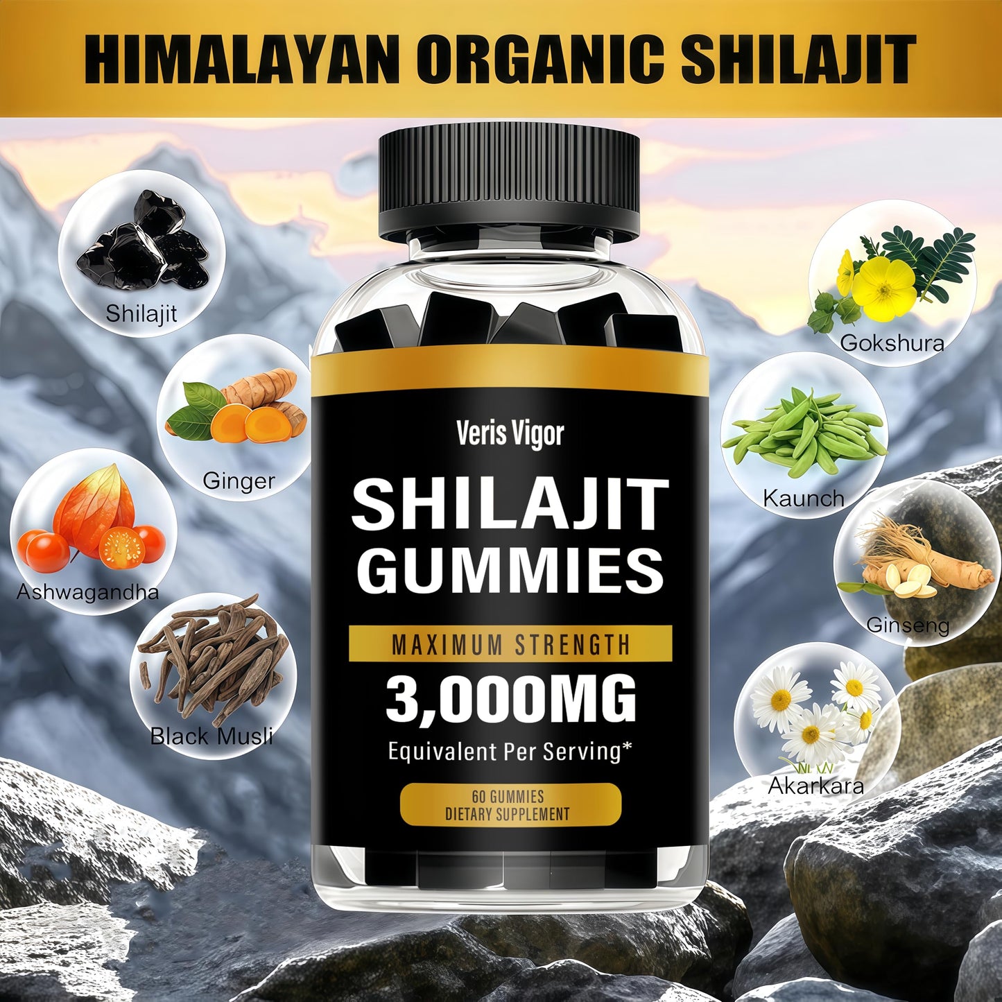 Shilajit Gummies 3000mg – Himalayan Shilajit, Vegan, Energy