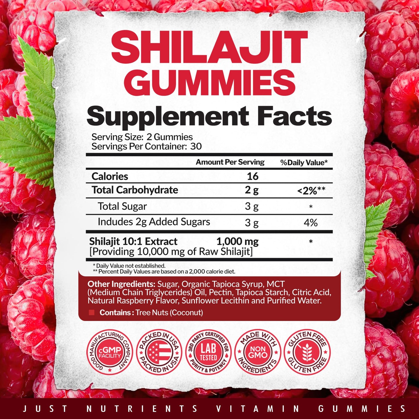 Shilajit Gummies 10,000mg – Maximum Strength Raspberry (Gluten-Free, Non-GMO)