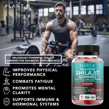 Shilajit Gummies 5000mg – Raspberry Flavor | 60 Count | 85+ Minerals & Fulvic Acid