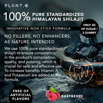 Shilajit Gummies 5000mg – Raspberry Flavor | 60 Count | 85+ Minerals & Fulvic Acid