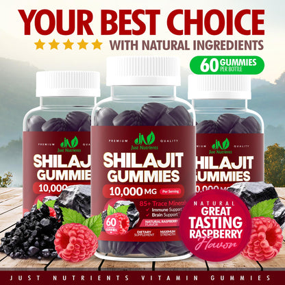 Shilajit Gummies 10,000mg – Maximum Strength Raspberry (Gluten-Free, Non-GMO)
