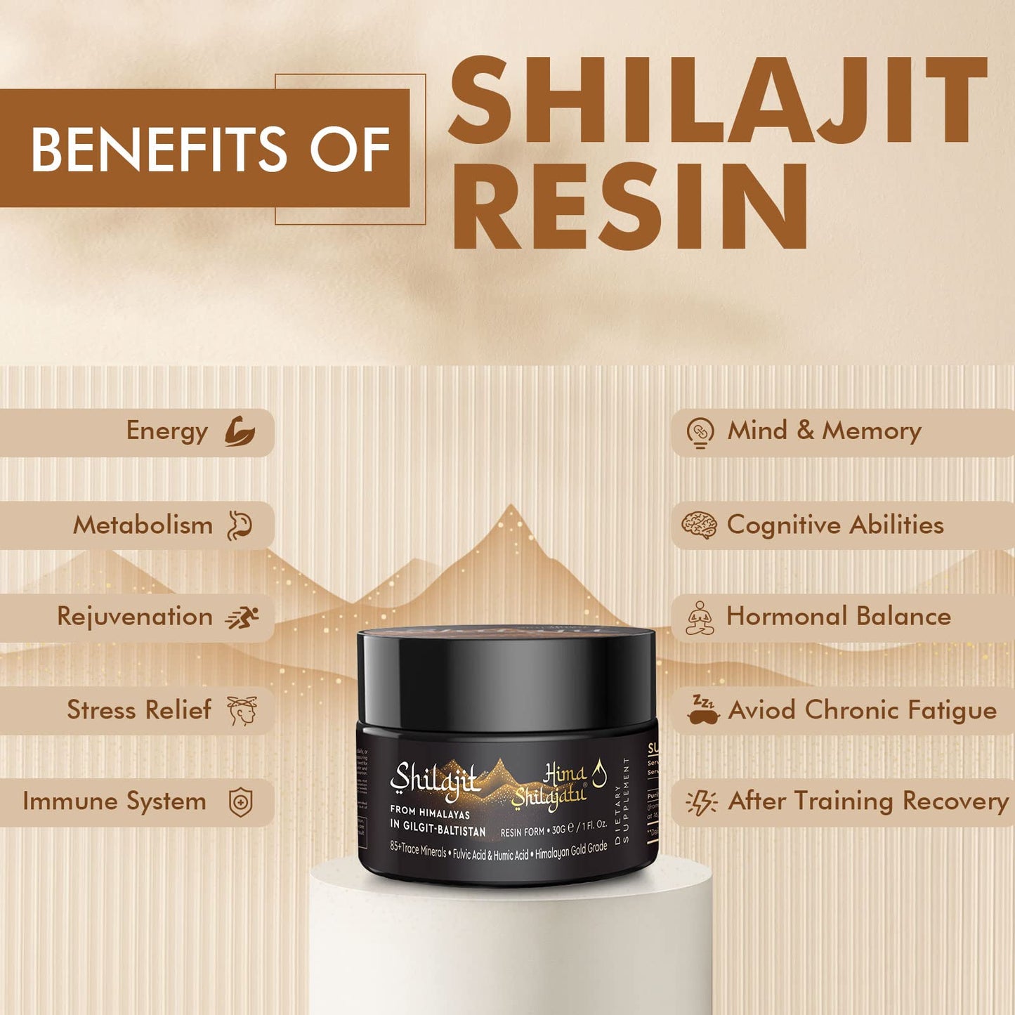 Shilajit Pure Himalayan Organic Shilajit Resin - Gold Grade 100% Purity | Fulvic Acid & 85+ Minerals | Energy & Immune Support | Pack of 2 (4 Months)