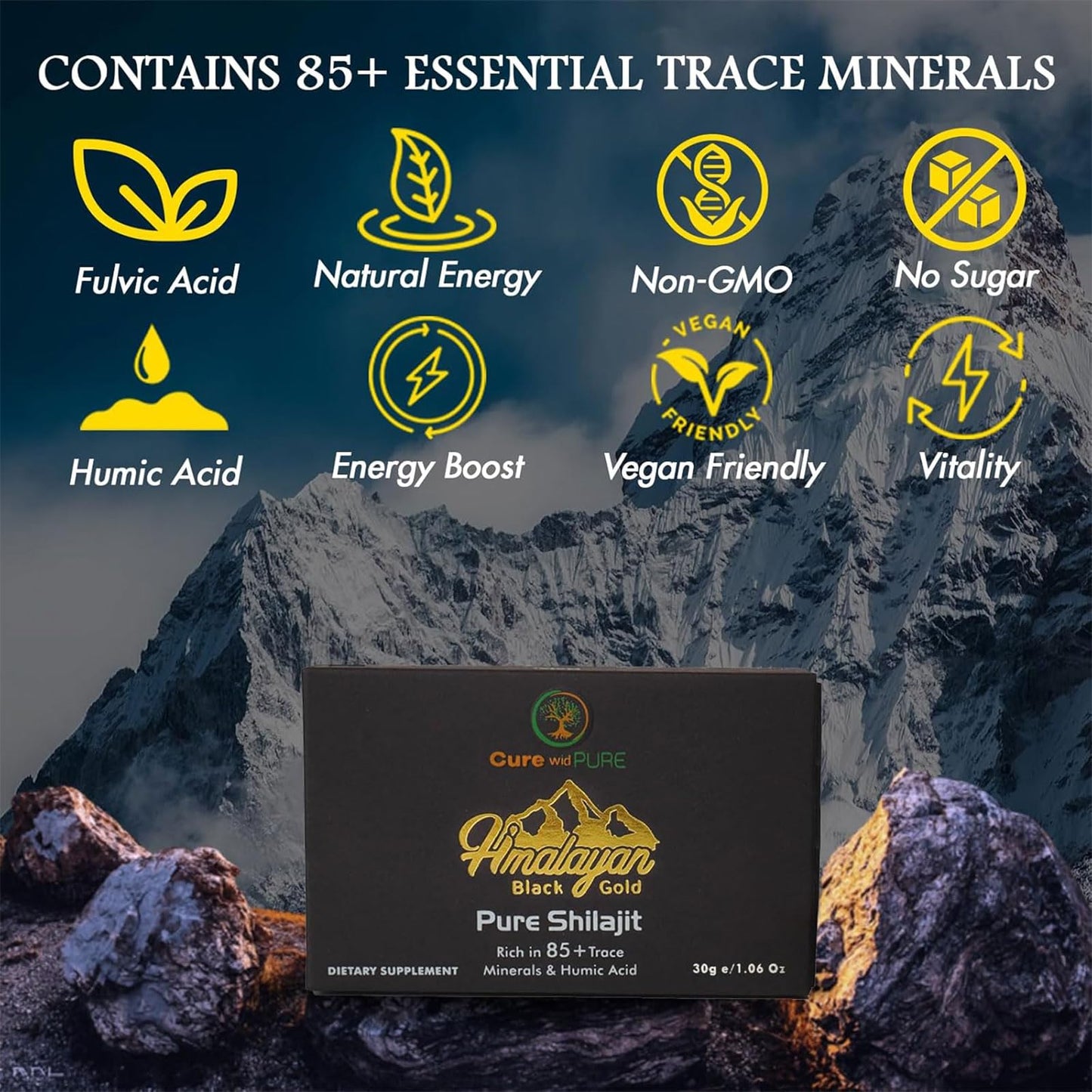Pure Himalayan Shilajit – 94.5% Fulvic Acid, 500 mg (60 Servings) – USA Lab-Tested