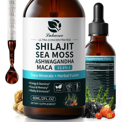Shilajit Liquid Drops 12-in-1 Complex — Energy, Immune Support, Sea Moss & Minerals (60 ml)