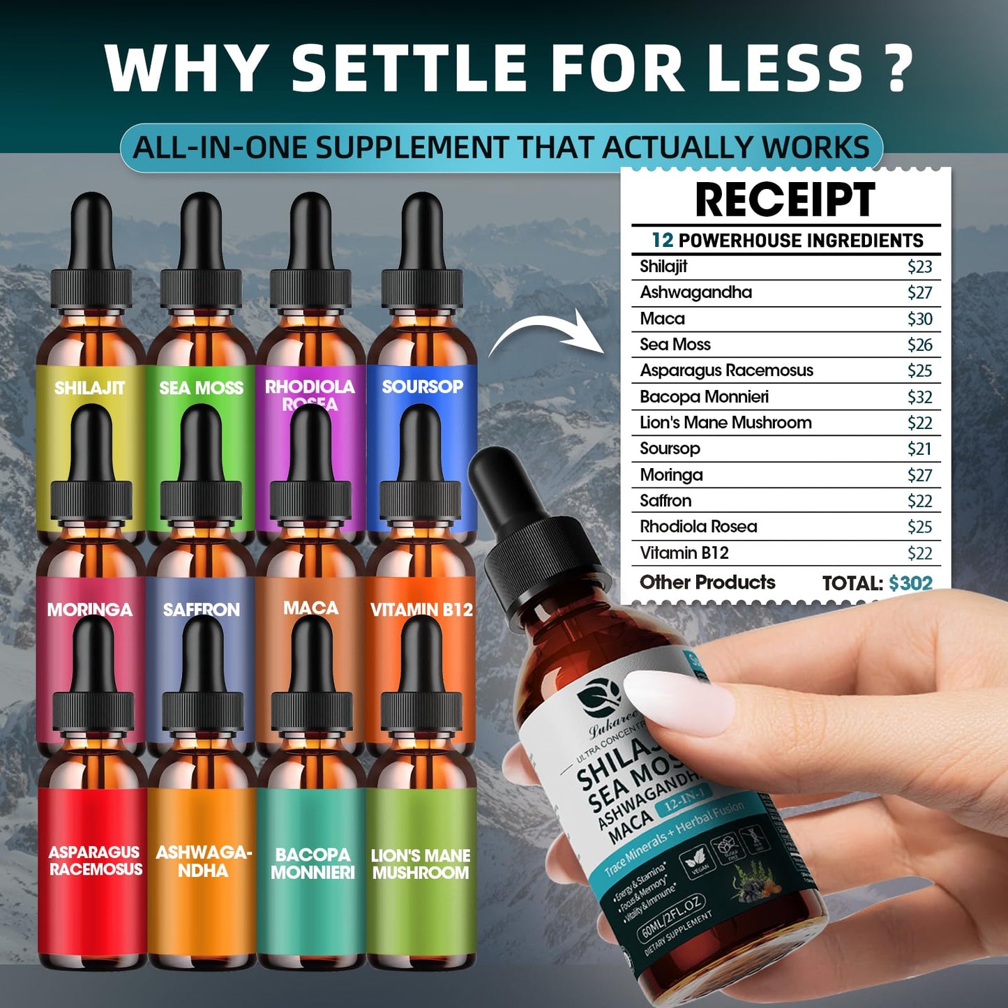 Shilajit Liquid Drops 12-in-1 Complex — Energy, Immune Support, Sea Moss & Minerals (60 ml)