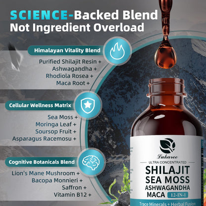 Shilajit Liquid Drops 12-in-1 Complex — Energy, Immune Support, Sea Moss & Minerals (60 ml)