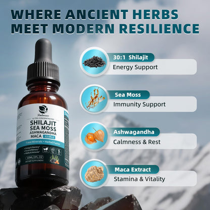 Shilajit Liquid Drops 12-in-1 Complex — Energy, Immune Support, Sea Moss & Minerals (60 ml)