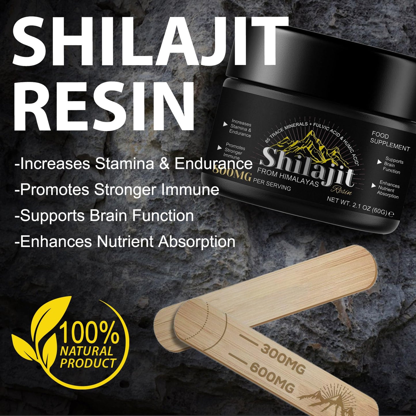 Shilajit Pure Himalayan Organic Resin - 800mg Gold Grade | 85+ Fulvic Acid & Trace Minerals