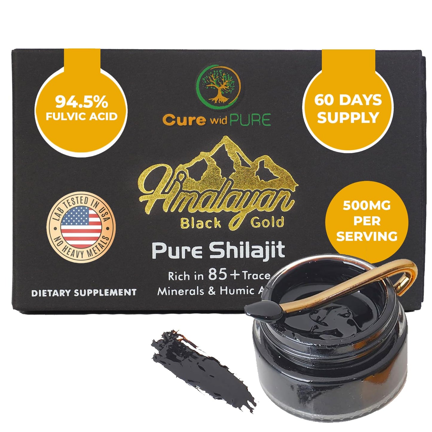 Pure Himalayan Shilajit – 94.5% Fulvic Acid, 500 mg (60 Servings) – USA Lab-Tested