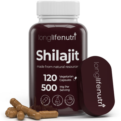 Shilajit Pure Himalayan Extract 500mg | 15% Fulvic Acid, 120 Vegetarian Capsules