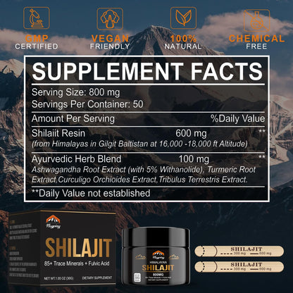 Shilajit Pure Himalayan Organic Resin 800mg – Gold Grade Shilajit with Fulvic Acid & 85+ Trace Minerals Complex for Energy & Immunity