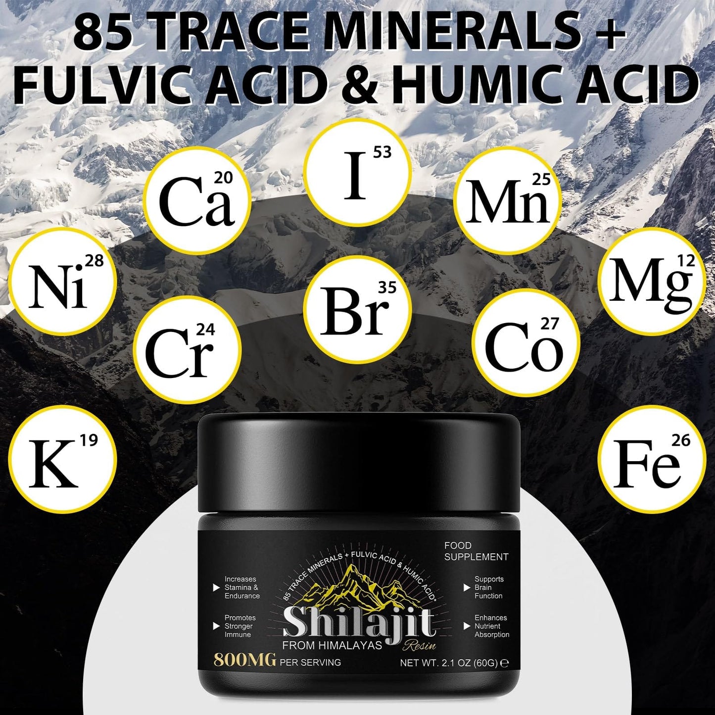 Shilajit Pure Himalayan Organic Resin - 800mg Gold Grade | 85+ Fulvic Acid & Trace Minerals
