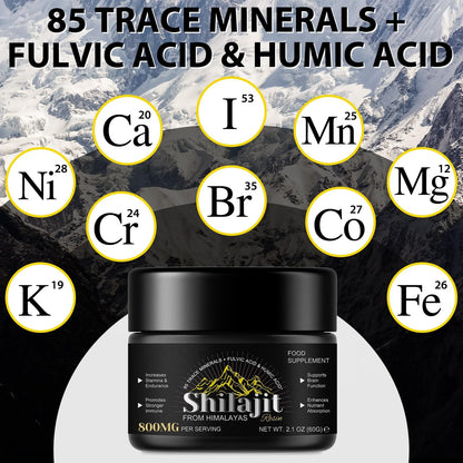Shilajit Pure Himalayan Organic Resin - 800mg Gold Grade | 85+ Fulvic Acid & Trace Minerals