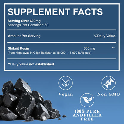 Himalayan Shilajit Resin 600mg – 85+ Minerals, Fulvic Acid | Energy & Immunity