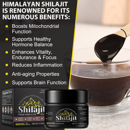 Shilajit Pure Himalayan Organic Resin - 800mg Gold Grade | 85+ Fulvic Acid & Trace Minerals