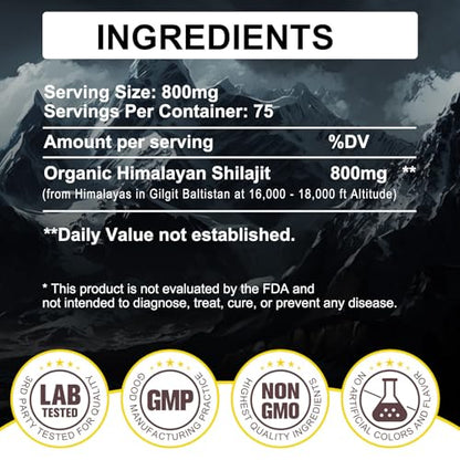 Shilajit Pure Himalayan Organic Resin - 800mg Gold Grade | 85+ Fulvic Acid & Trace Minerals