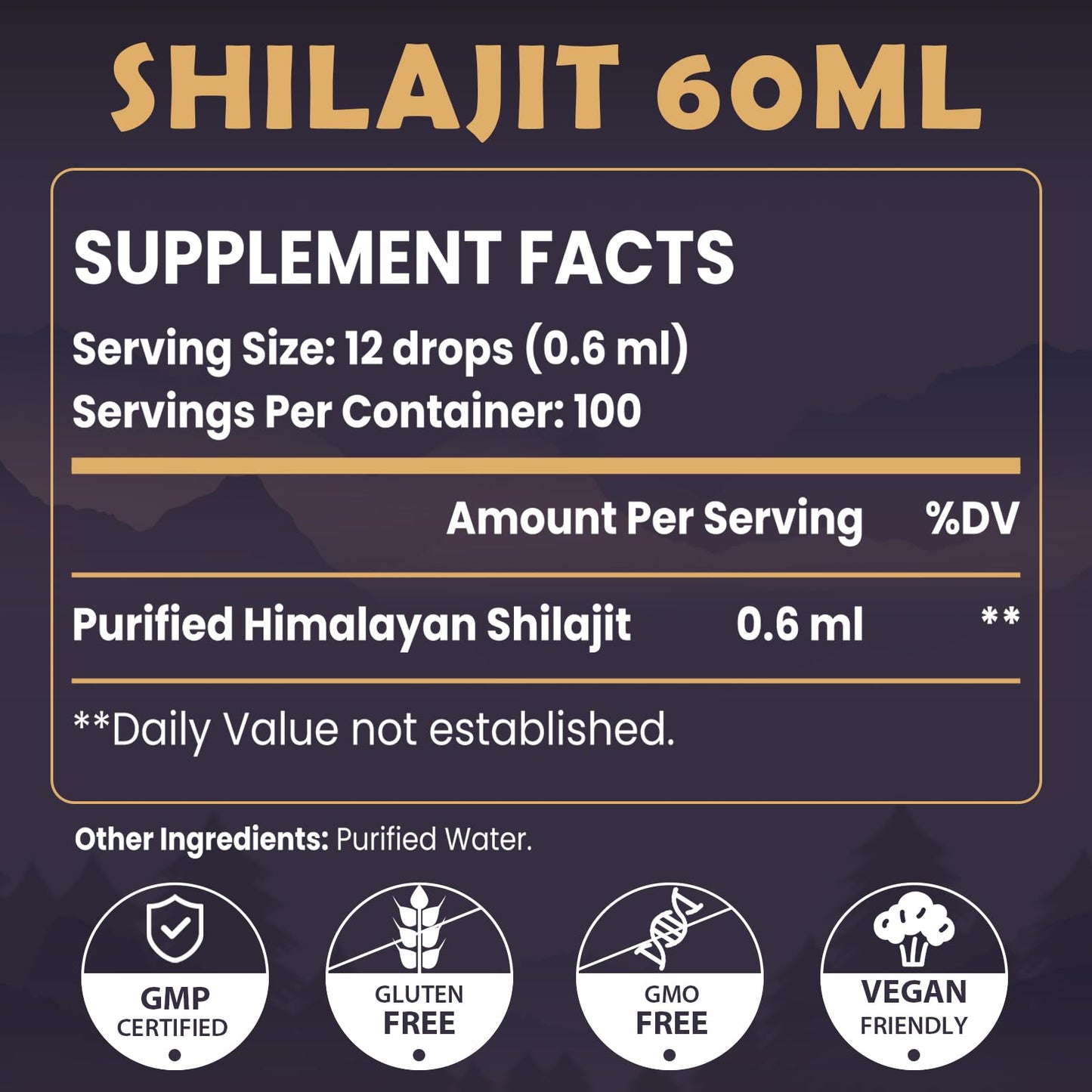 Shilajit Resin Organic Liquid – 60 ml, 85+ Minerals, Vegan