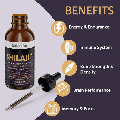 Shilajit Resin Organic Liquid – 60 ml, 85+ Minerals, Vegan