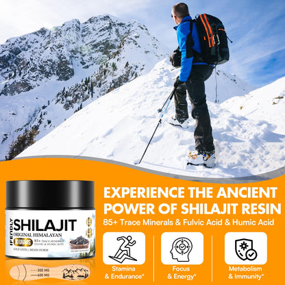 Shilajit Resin 600mg Gold Grade – 85+ Minerals – 100 Servings (2 Jars)