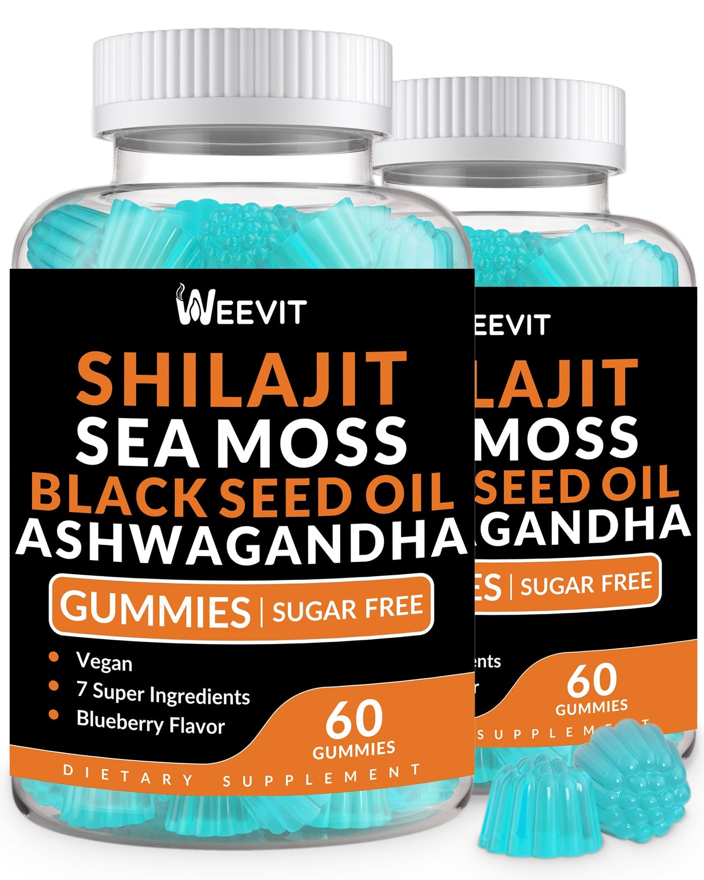 Shilajit Sea Moss Ashwagandha Gummies with Turmeric, Vitamin C & D3 – Immune Support & Energy