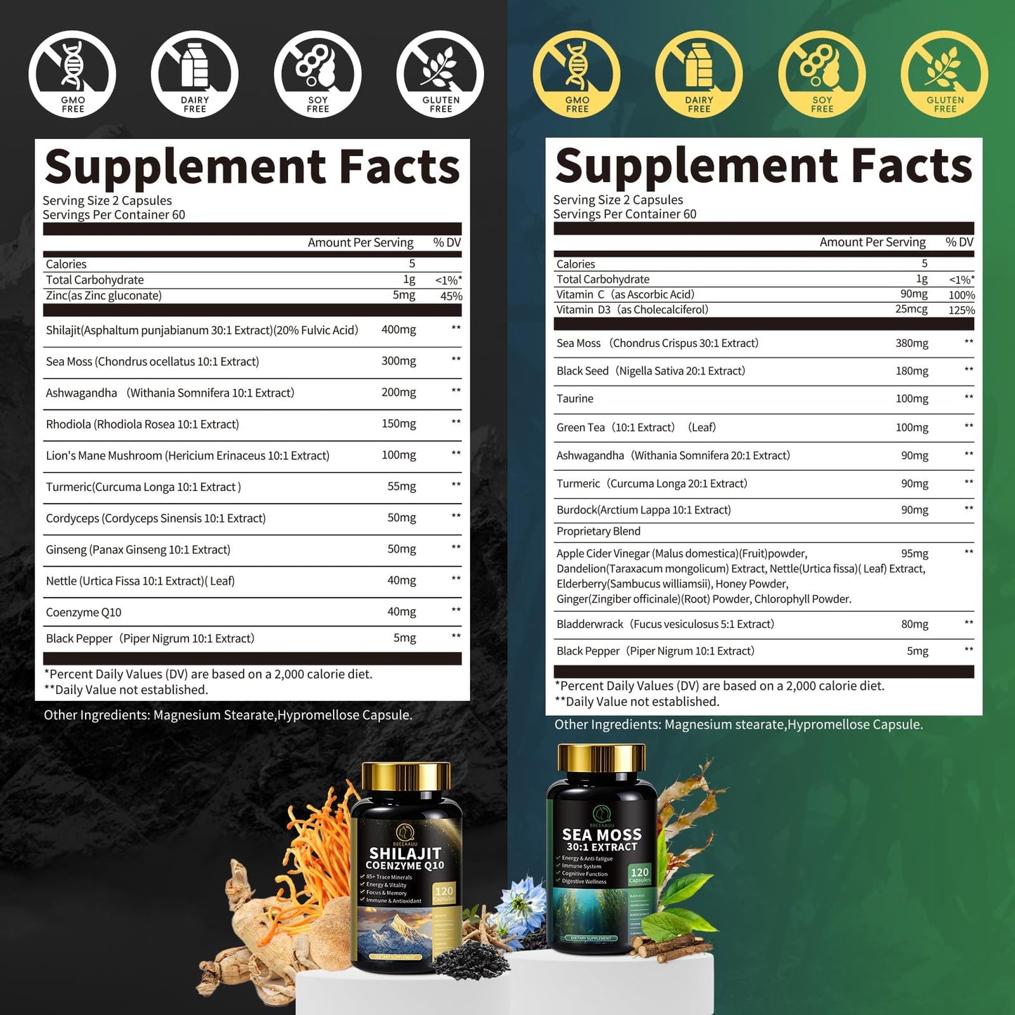 Shilajit & Sea Moss Bundle for Men – 240 Capsules with CoQ10