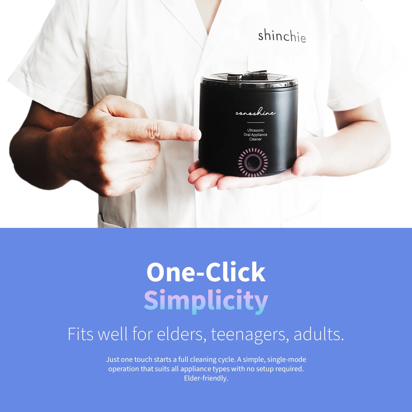 Shinchie Ultrasonic Retainer Cleaner – Auto-Adjust 39-48kHz for Aligners